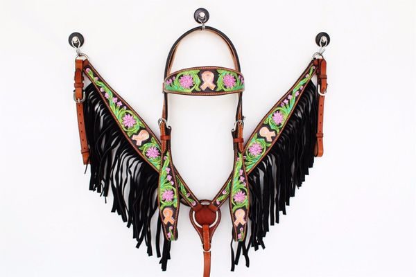 Western Leather Set of Headstall and Breast Collar Black Full size  HRNCN
