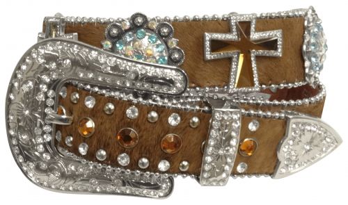 Showman Couture SM/MD Western Brown Belt Pink Crystal Rhinestone Cross Conchos