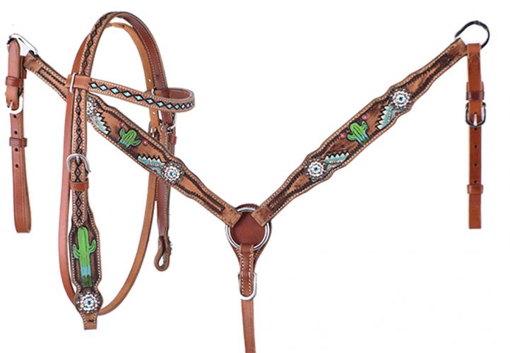 Turquoise Rawhide Western Headstall and Breast Collar 