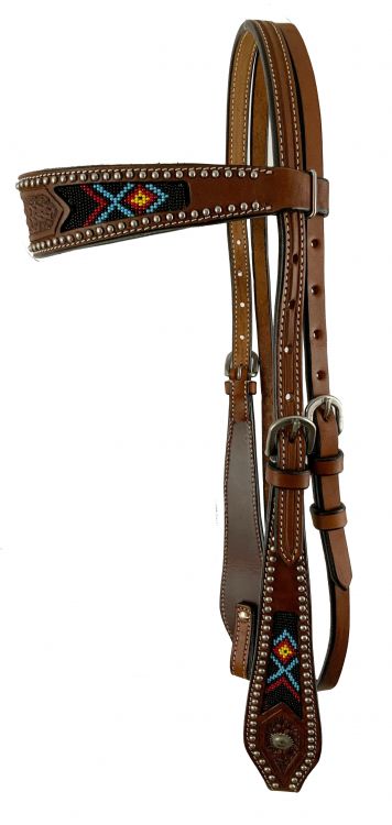 Showman CHOCOLATE BROWN One Ear Argentina Leather Headstall With TEAL Beads! 