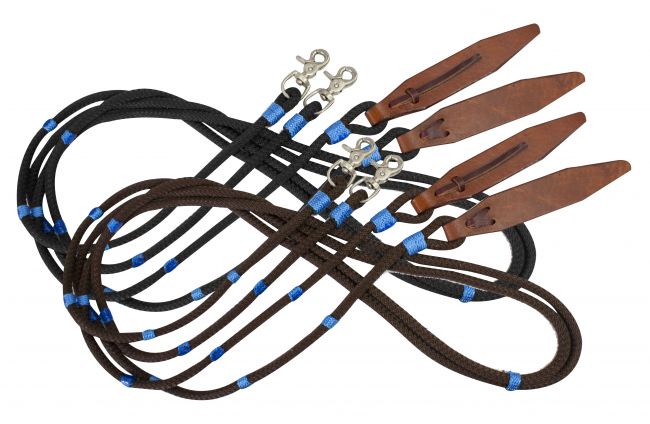 HORSE TACK! Showman 8 ft BLACK Flat Braided Nylon Reins W/ Leather Popper Ends 
