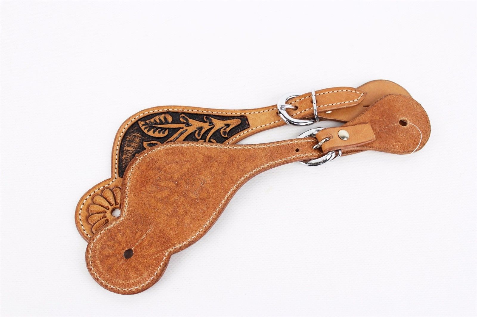 C-S121 New Hilason Western Show Tack Hand Tooled Leather Spur Straps Light Oil