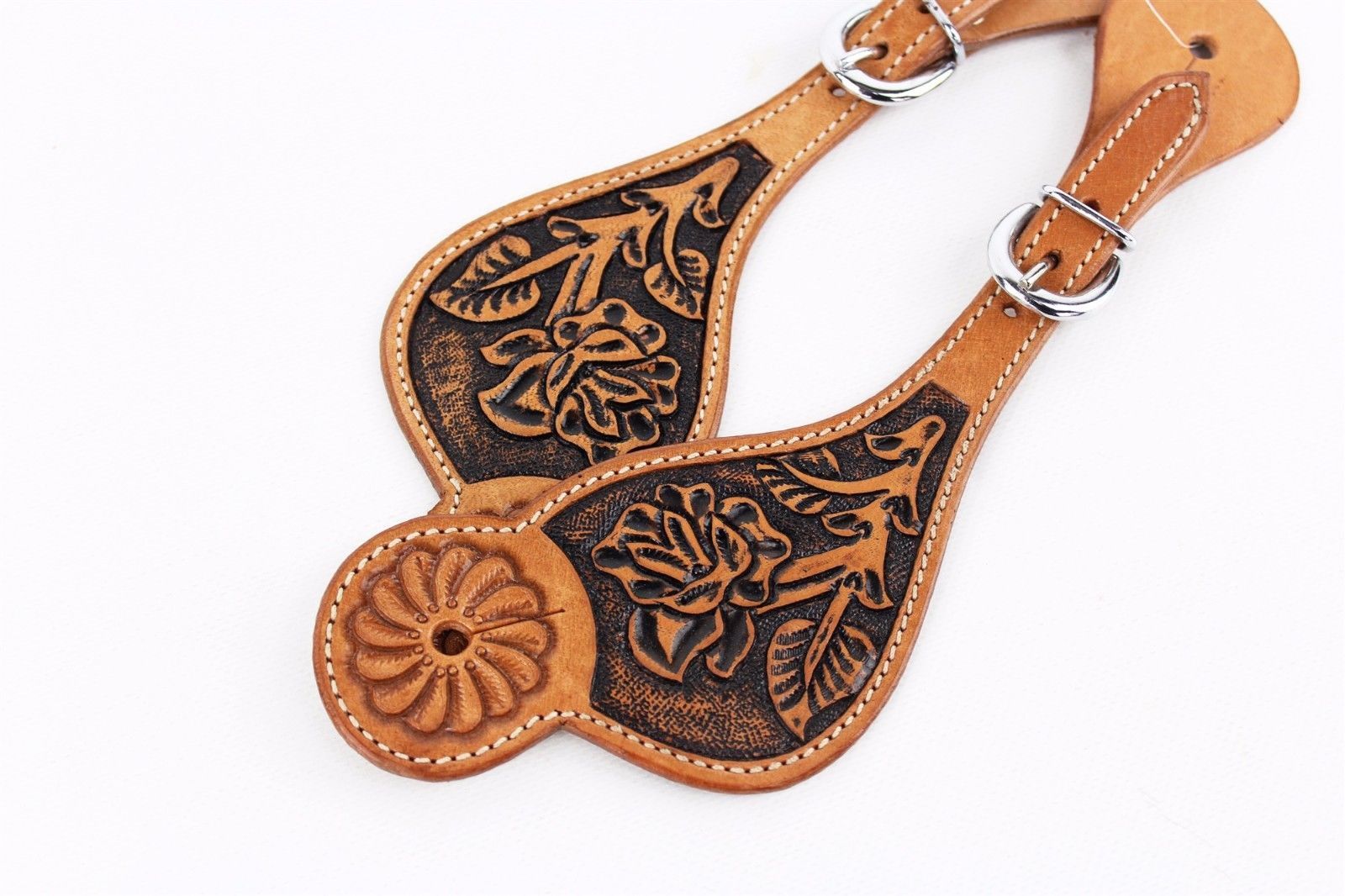 C-S121 New Hilason Western Show Tack Hand Tooled Leather Spur Straps Light Oil