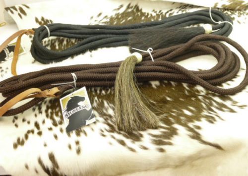 BROWN BLACK 1/2" Braided Nylon Cord Mecate Reins Leather Popper Horsehair Tassle 